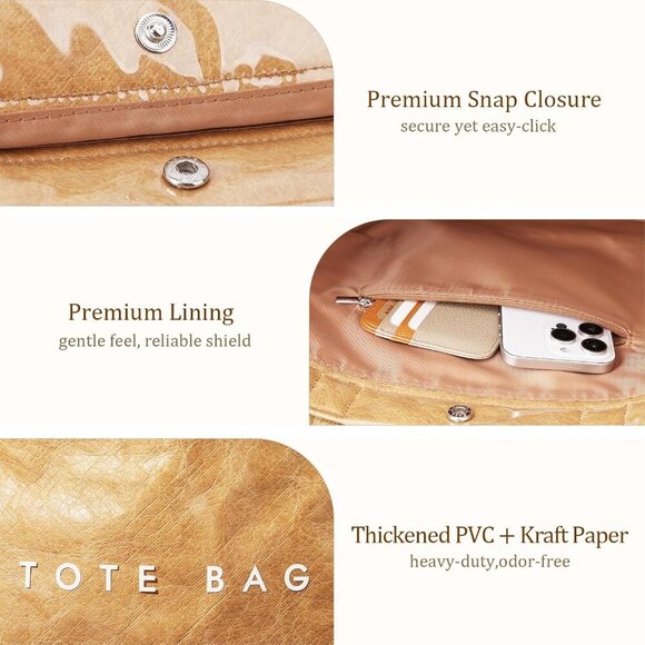 PVC Tote Bag Women Kraft Paper Letters Print Large Capacity Purse Handbag - Picture 2 of 7